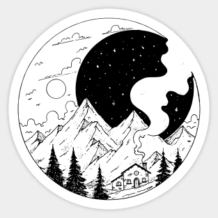 retro holidays mountain cabin Sticker